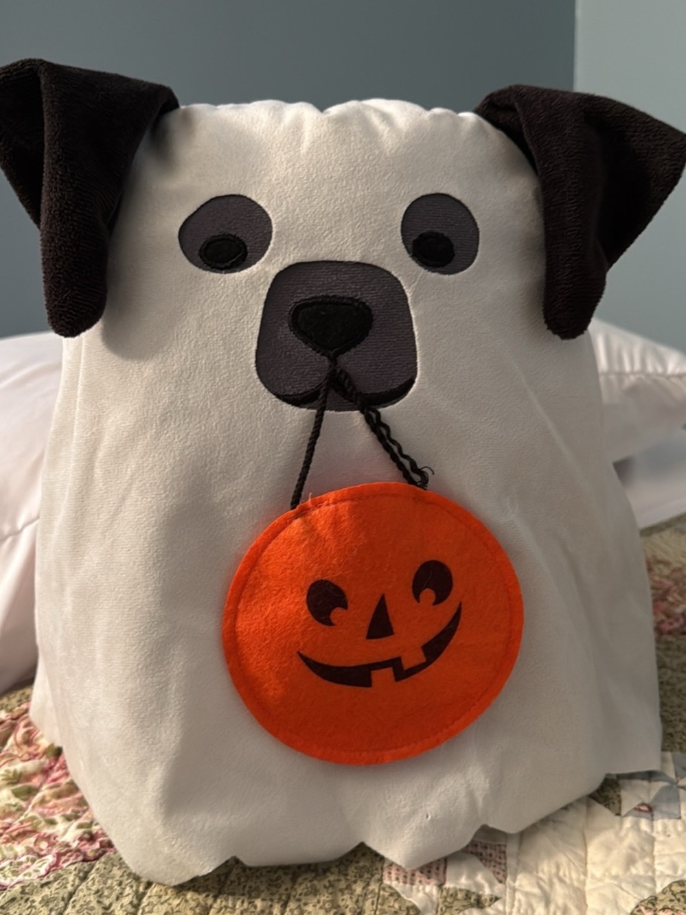 Target Plush Dog Halloween Pillow - White, Orange, Black